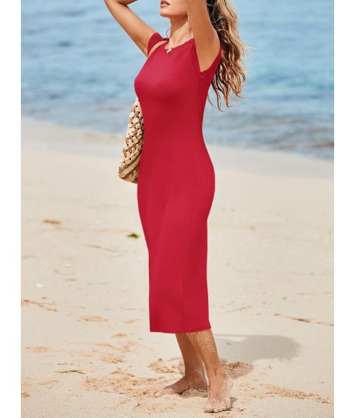 Wenrine Women's Short Sleeve T-Shirt Dress Summer Crew Neck Basic Solid Casual Long Midi Dresses