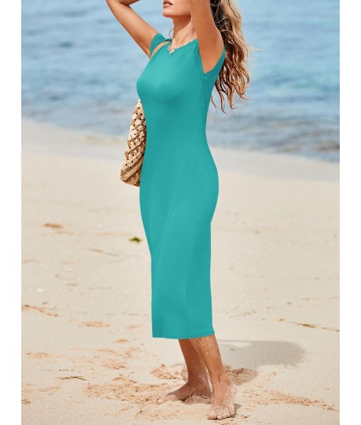 Wenrine Women's Short Sleeve T-Shirt Dress Summer Crew Neck Basic Solid Casual Long Midi Dresses