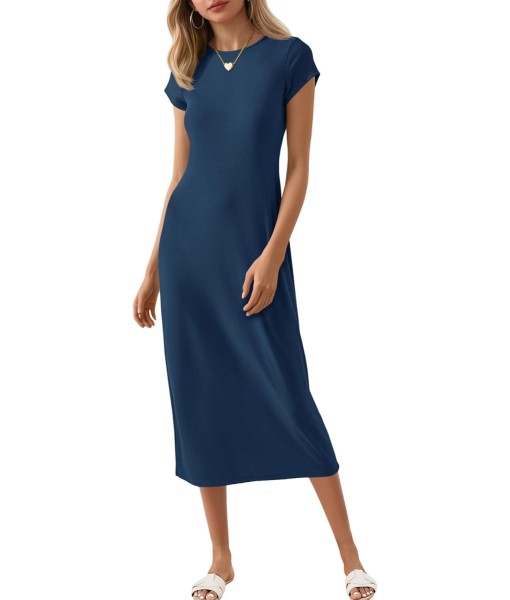 Wenrine Women's Short Sleeve T-Shirt Dress Summer Crew Neck Basic Solid Casual Long Midi Dresses