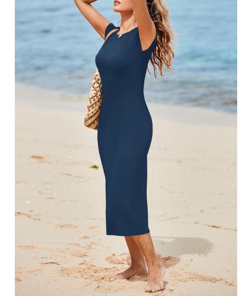 Wenrine Women's Short Sleeve T-Shirt Dress Summer Crew Neck Basic Solid Casual Long Midi Dresses