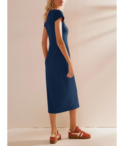 Wenrine Women's Short Sleeve T-Shirt Dress Summer Crew Neck Basic Solid Casual Long Midi Dresses