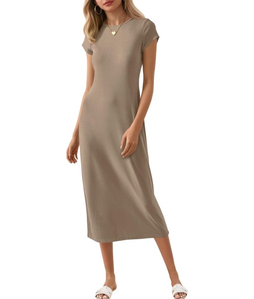 Wenrine Women's Short Sleeve T-Shirt Dress Summer Crew Neck Basic Solid Casual Long Midi Dresses
