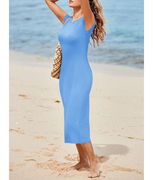 Wenrine Women's Short Sleeve T-Shirt Dress Summer Crew Neck Basic Solid Casual Long Midi Dresses