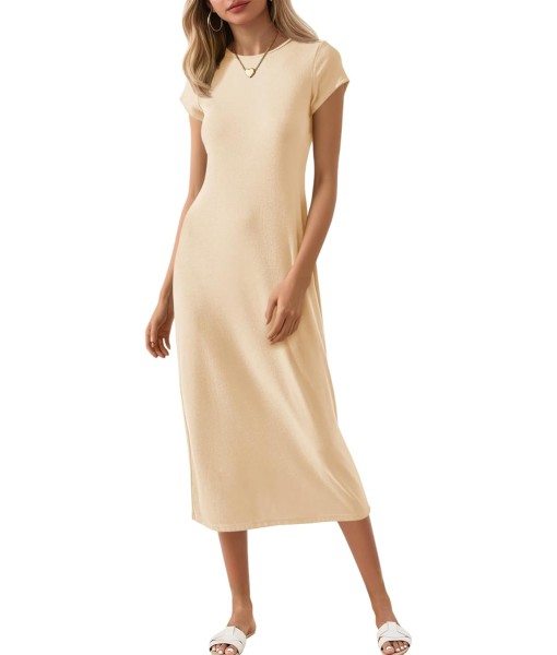 Wenrine Women's Short Sleeve T-Shirt Dress Summer Crew Neck Basic Solid Casual Long Midi Dresses