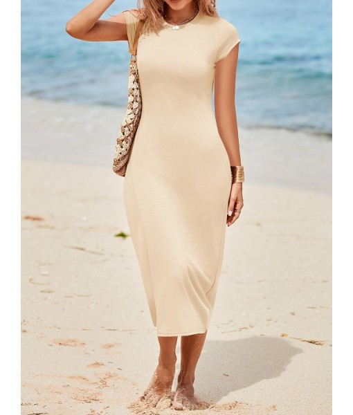 Wenrine Women's Short Sleeve T-Shirt Dress Summer Crew Neck Basic Solid Casual Long Midi Dresses