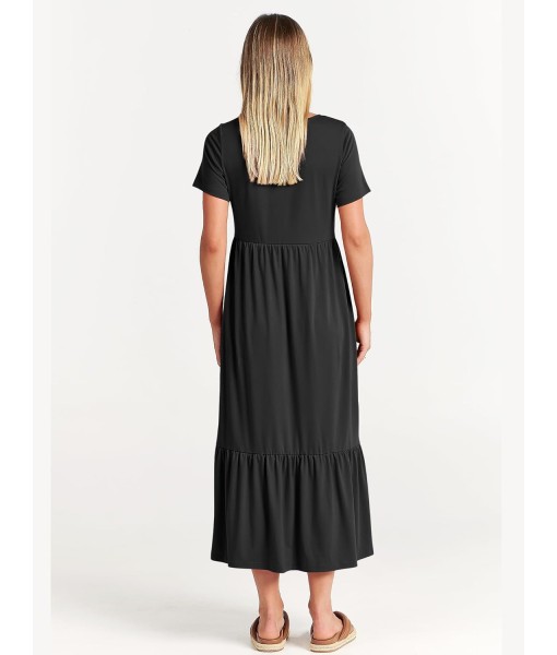 ANRABESS Womens 2025 Summer Casual Maxi Dress A line Tiered Flowy Short Sleeve Crewneck T Shirt Beach Travel Long Dresses