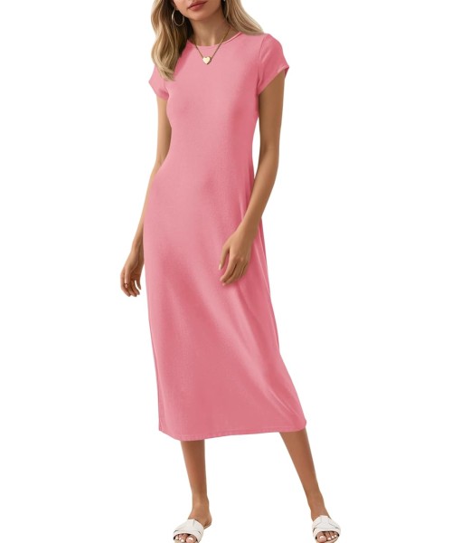 Wenrine Women's Short Sleeve T-Shirt Dress Summer Crew Neck Basic Solid Casual Long Midi Dresses
