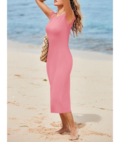 Wenrine Women's Short Sleeve T-Shirt Dress Summer Crew Neck Basic Solid Casual Long Midi Dresses