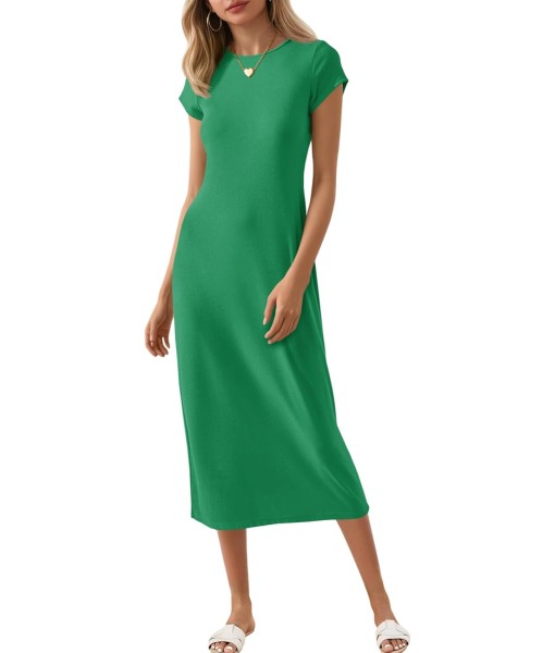 Wenrine Women's Short Sleeve T-Shirt Dress Summer Crew Neck Basic Solid Casual Long Midi Dresses