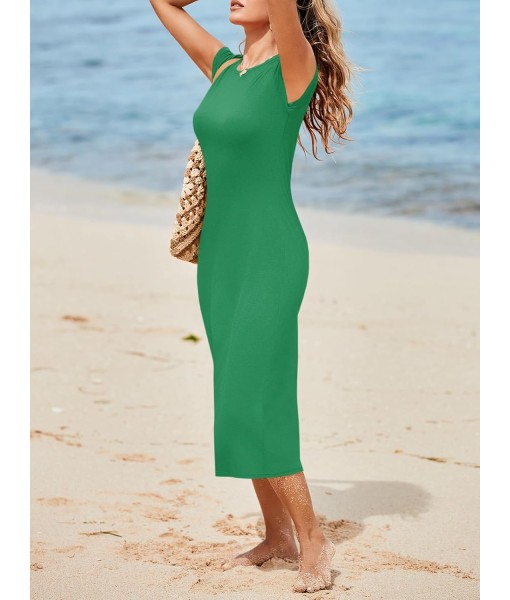 Wenrine Women's Short Sleeve T-Shirt Dress Summer Crew Neck Basic Solid Casual Long Midi Dresses
