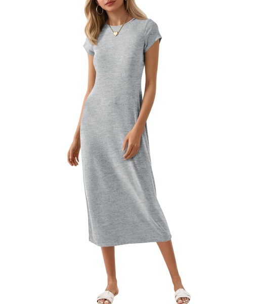 Wenrine Women's Short Sleeve T-Shirt Dress Summer Crew Neck Basic Solid Casual Long Midi Dresses