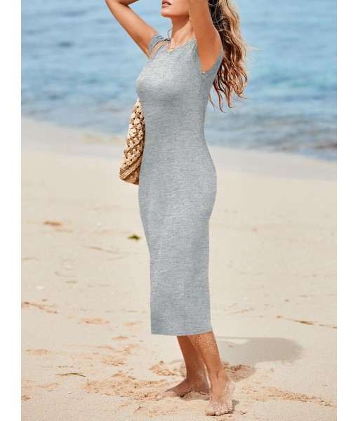 Wenrine Women's Short Sleeve T-Shirt Dress Summer Crew Neck Basic Solid Casual Long Midi Dresses