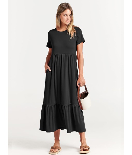 ANRABESS Womens 2025 Summer Casual Maxi Dress A line Tiered Flowy Short Sleeve Crewneck T Shirt Beach Travel Long Dresses