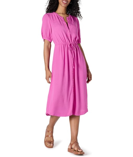 Amazon Essentials Women's Fit and Flare Half-Sleeve Waisted Midi A-Line Dress with Pockets