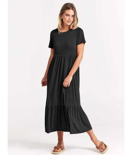 ANRABESS Womens 2025 Summer Casual Maxi Dress A line Tiered Flowy Short Sleeve Crewneck T Shirt Beach Travel Long Dresses