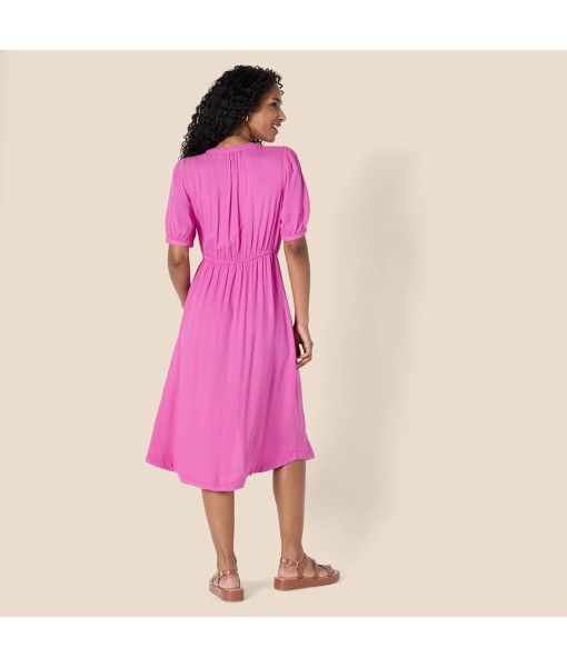 Amazon Essentials Women's Fit and Flare Half-Sleeve Waisted Midi A-Line Dress with Pockets