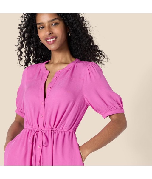 Amazon Essentials Women's Fit and Flare Half-Sleeve Waisted Midi A-Line Dress with Pockets