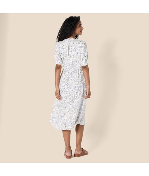 Amazon Essentials Women's Fit and Flare Half-Sleeve Waisted Midi A-Line Dress with Pockets