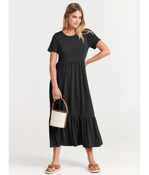 ANRABESS Womens 2025 Summer Casual Maxi Dress A line Tiered Flowy Short Sleeve Crewneck T Shirt Beach Travel Long Dresses