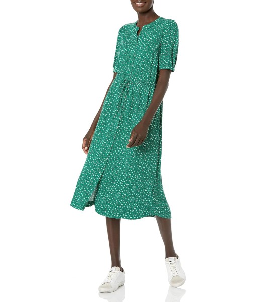 Amazon Essentials Women's Fit and Flare Half-Sleeve Waisted Midi A-Line Dress with Pockets