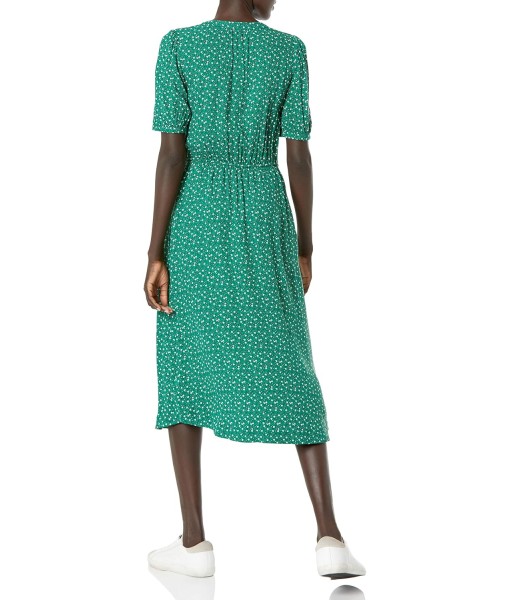 Amazon Essentials Women's Fit and Flare Half-Sleeve Waisted Midi A-Line Dress with Pockets
