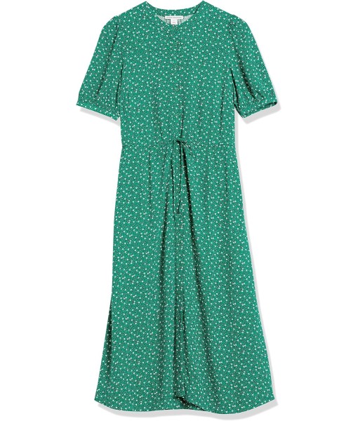 Amazon Essentials Women's Fit and Flare Half-Sleeve Waisted Midi A-Line Dress with Pockets
