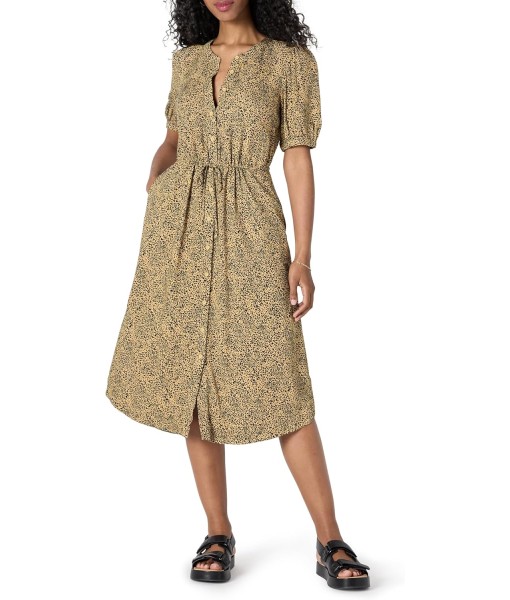 Amazon Essentials Women's Fit and Flare Half-Sleeve Waisted Midi A-Line Dress with Pockets