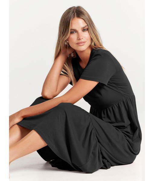 ANRABESS Womens 2025 Summer Casual Maxi Dress A line Tiered Flowy Short Sleeve Crewneck T Shirt Beach Travel Long Dresses