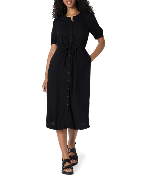 Amazon Essentials Women's Fit and Flare Half-Sleeve Waisted Midi A-Line Dress with Pockets