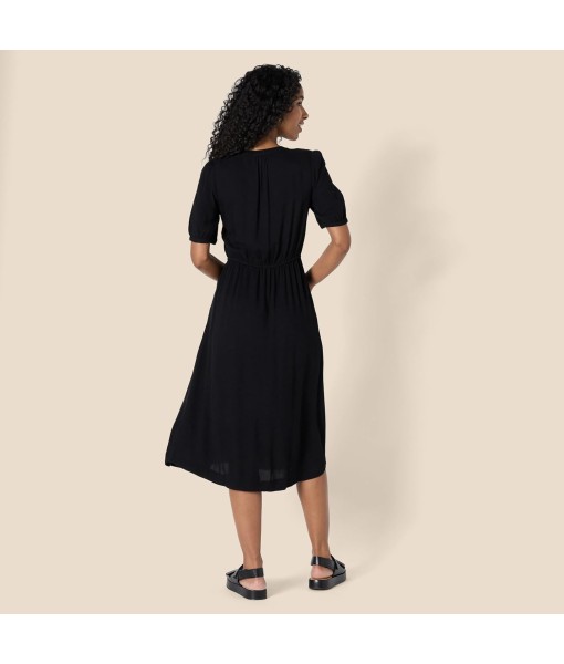 Amazon Essentials Women's Fit and Flare Half-Sleeve Waisted Midi A-Line Dress with Pockets