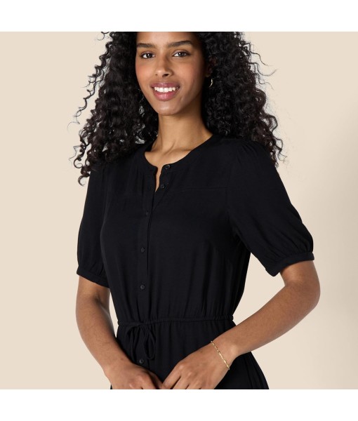 Amazon Essentials Women's Fit and Flare Half-Sleeve Waisted Midi A-Line Dress with Pockets