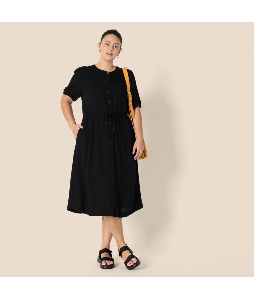 Amazon Essentials Women's Fit and Flare Half-Sleeve Waisted Midi A-Line Dress with Pockets