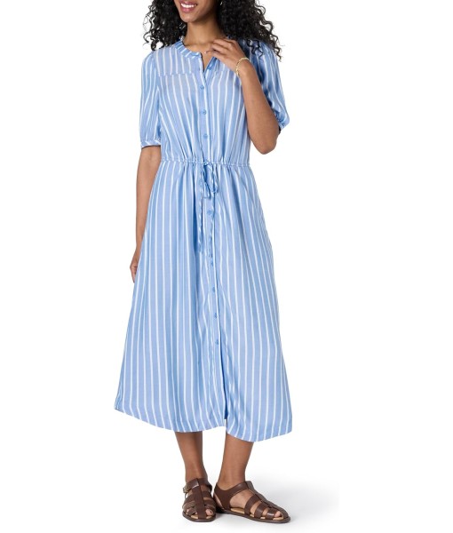 Amazon Essentials Women's Fit and Flare Half-Sleeve Waisted Midi A-Line Dress with Pockets