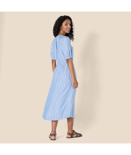 Amazon Essentials Women's Fit and Flare Half-Sleeve Waisted Midi A-Line Dress with Pockets