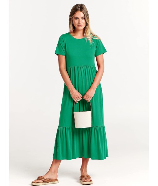 ANRABESS Womens 2025 Summer Casual Maxi Dress A line Tiered Flowy Short Sleeve Crewneck T Shirt Beach Travel Long Dresses