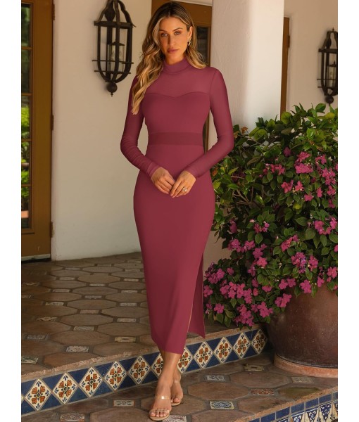 Caracilia Womens Mesh Dress Long Sleeve Mock Neck Bodycon Sheer Going Out Cocktail Night Club Midi Dresses 3 Piece Outfits