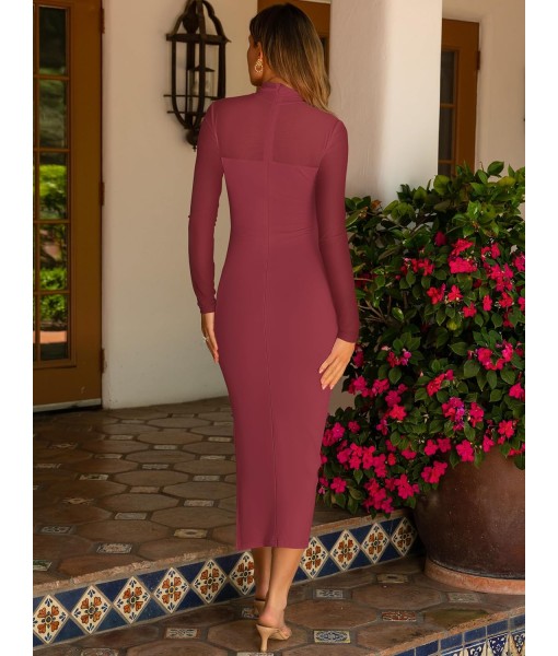 Caracilia Womens Mesh Dress Long Sleeve Mock Neck Bodycon Sheer Going Out Cocktail Night Club Midi Dresses 3 Piece Outfits