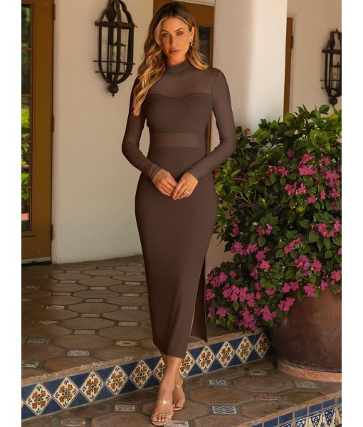 Caracilia Womens Mesh Dress Long Sleeve Mock Neck Bodycon Sheer Going Out Cocktail Night Club Midi Dresses 3 Piece Outfits