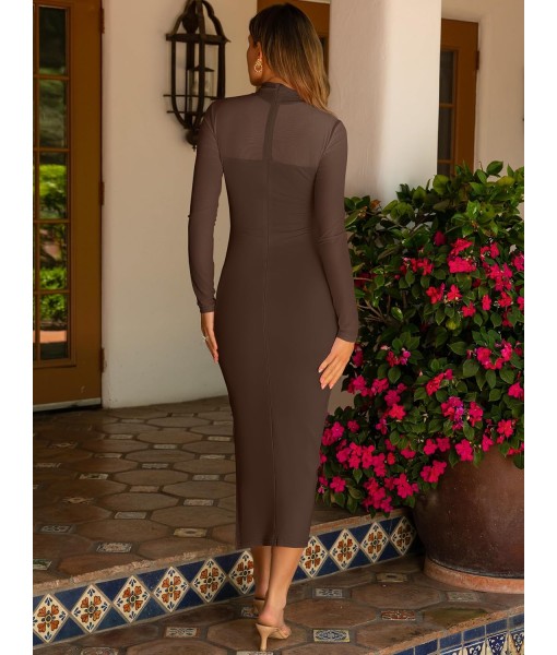 Caracilia Womens Mesh Dress Long Sleeve Mock Neck Bodycon Sheer Going Out Cocktail Night Club Midi Dresses 3 Piece Outfits