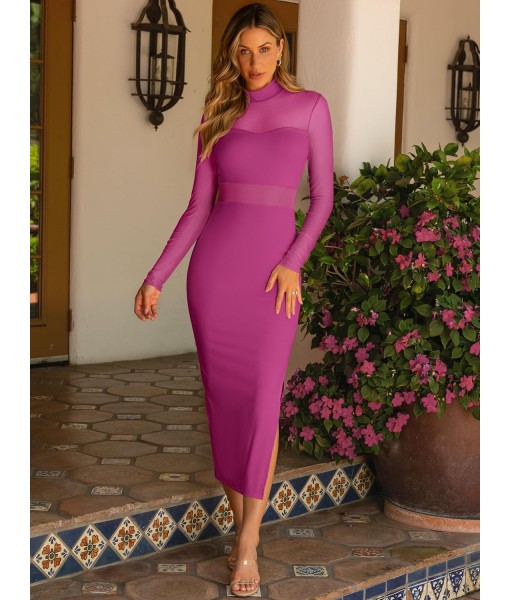 Caracilia Womens Mesh Dress Long Sleeve Mock Neck Bodycon Sheer Going Out Cocktail Night Club Midi Dresses 3 Piece Outfits