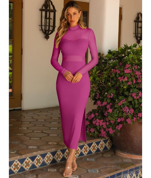 Caracilia Womens Mesh Dress Long Sleeve Mock Neck Bodycon Sheer Going Out Cocktail Night Club Midi Dresses 3 Piece Outfits