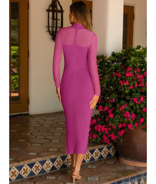 Caracilia Womens Mesh Dress Long Sleeve Mock Neck Bodycon Sheer Going Out Cocktail Night Club Midi Dresses 3 Piece Outfits