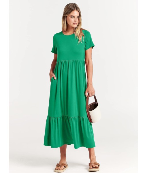ANRABESS Womens 2025 Summer Casual Maxi Dress A line Tiered Flowy Short Sleeve Crewneck T Shirt Beach Travel Long Dresses