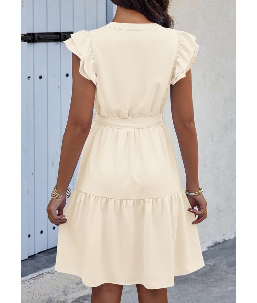 KIRUNDO Women Flutter Sleeve Summer Dress 2025 Spring V Neck Ruffle Flowy Tiered Knee Length Belted Beach Vacation Sundress