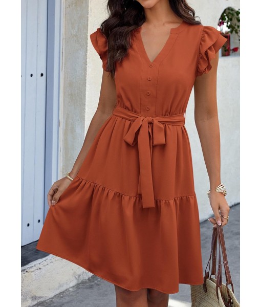 KIRUNDO Women Flutter Sleeve Summer Dress 2025 Spring V Neck Ruffle Flowy Tiered Knee Length Belted Beach Vacation Sundress