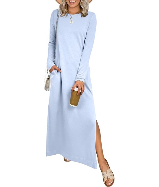 ANRABESS Women Long Sleeve Dresses 2025 Fall Casual Crewneck Loose Fit Split Flowy Wrinkle-Free Travel Vacation Maxi Dress