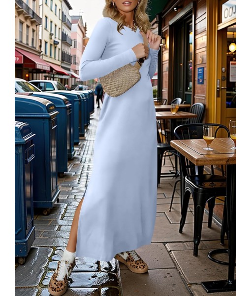 ANRABESS Women Long Sleeve Dresses 2025 Fall Casual Crewneck Loose Fit Split Flowy Wrinkle-Free Travel Vacation Maxi Dress