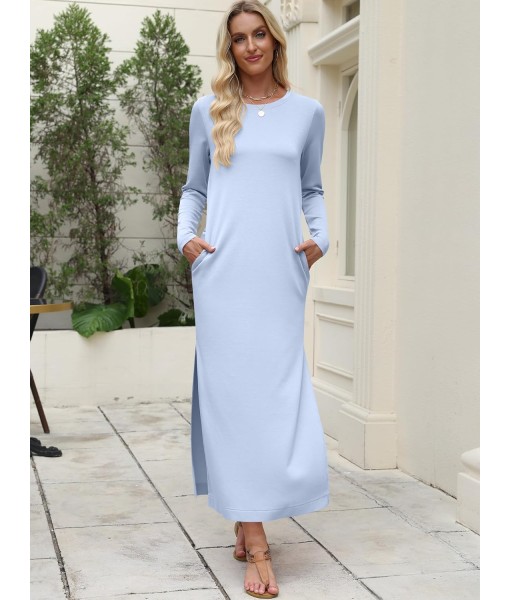 ANRABESS Women Long Sleeve Dresses 2025 Fall Casual Crewneck Loose Fit Split Flowy Wrinkle-Free Travel Vacation Maxi Dress