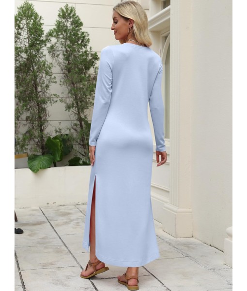 ANRABESS Women Long Sleeve Dresses 2025 Fall Casual Crewneck Loose Fit Split Flowy Wrinkle-Free Travel Vacation Maxi Dress