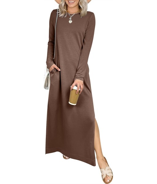 ANRABESS Women Long Sleeve Dresses 2025 Fall Casual Crewneck Loose Fit Split Flowy Wrinkle-Free Travel Vacation Maxi Dress